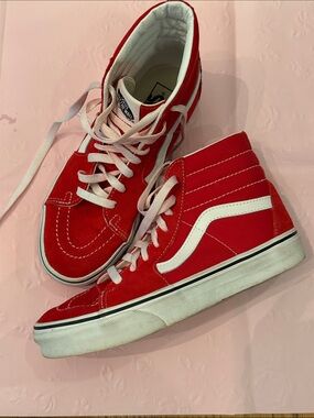 Vans Red and White Sk8-Hi Inspired High-Top Sneakers